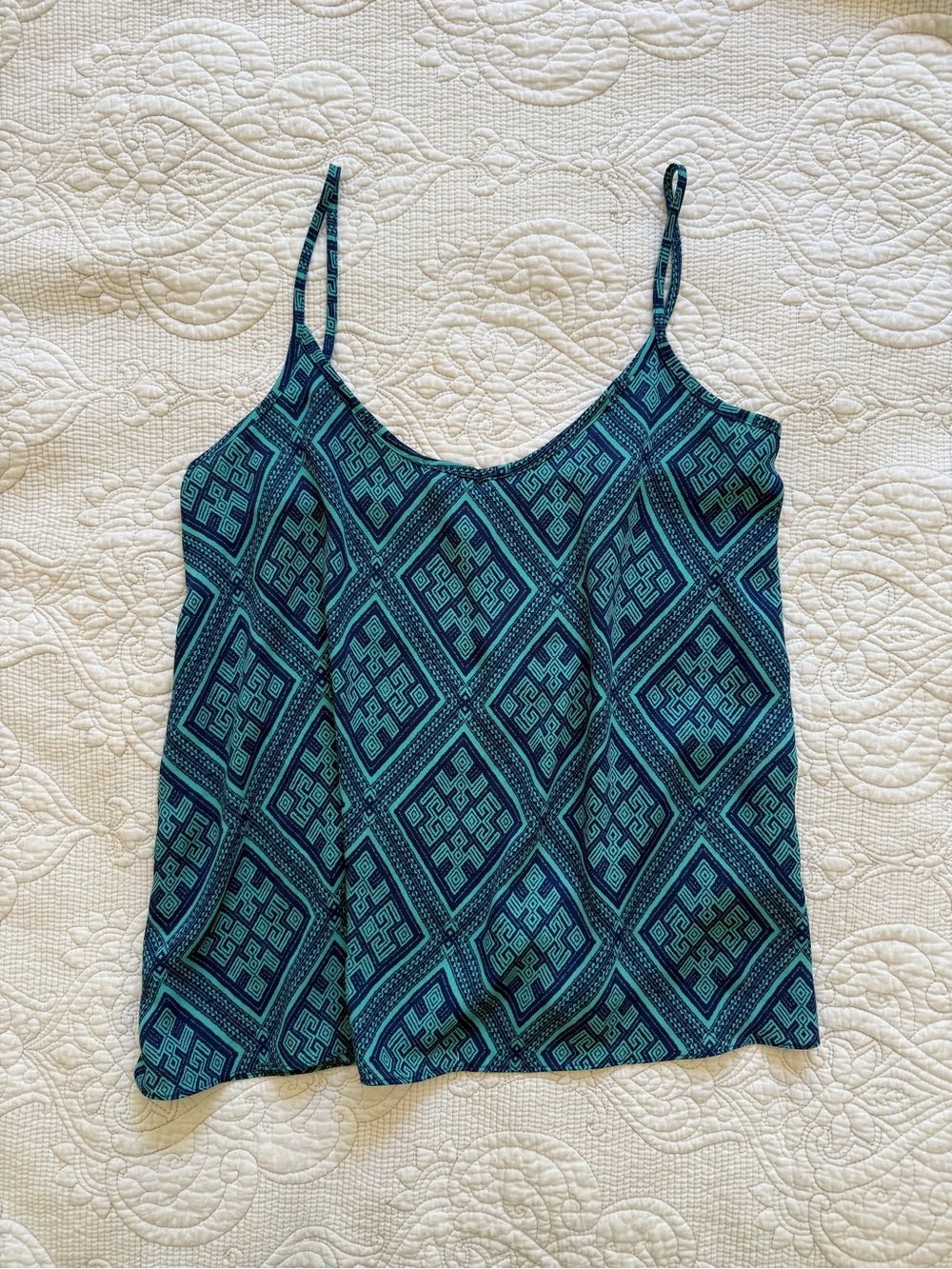 Forever 21 Teal and Navy Diamond Boho Print Spaghetti Strap Cami Tank Top